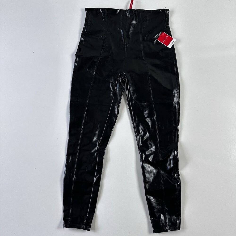 NEW SPANX 20301Q Faux Patent Leather LEGGINGS Black Size XL